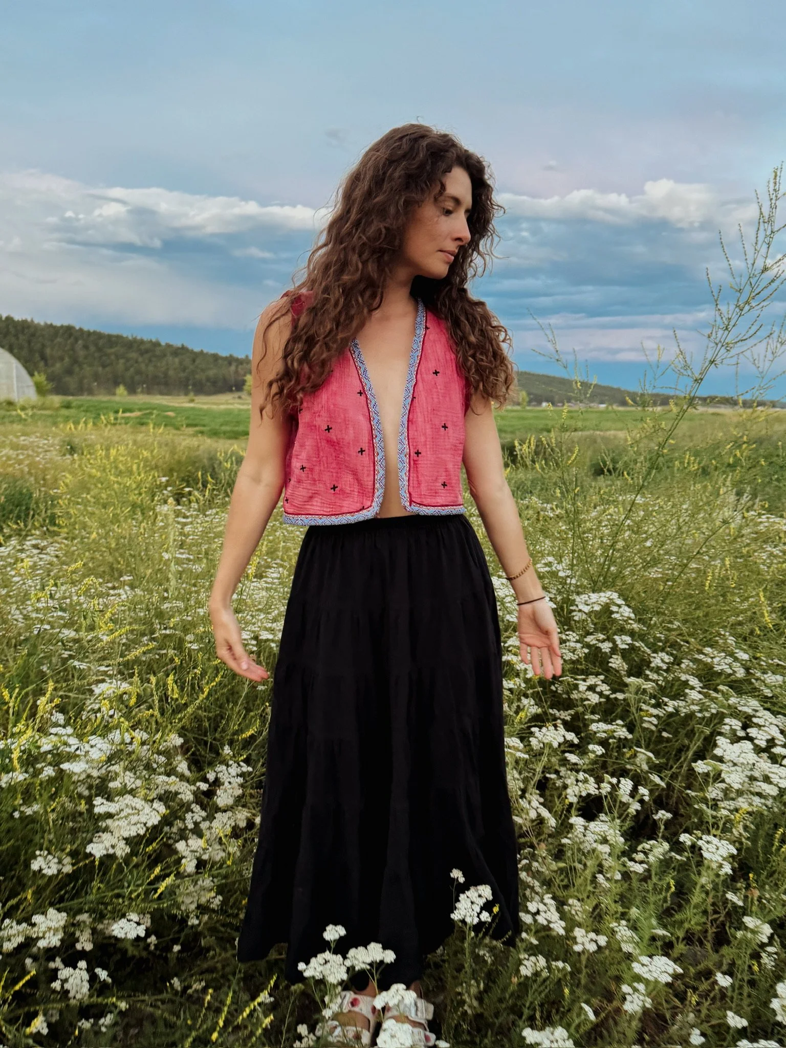 Four directions : A hand dyed cotton reversible vest with embellished trim S/M $200