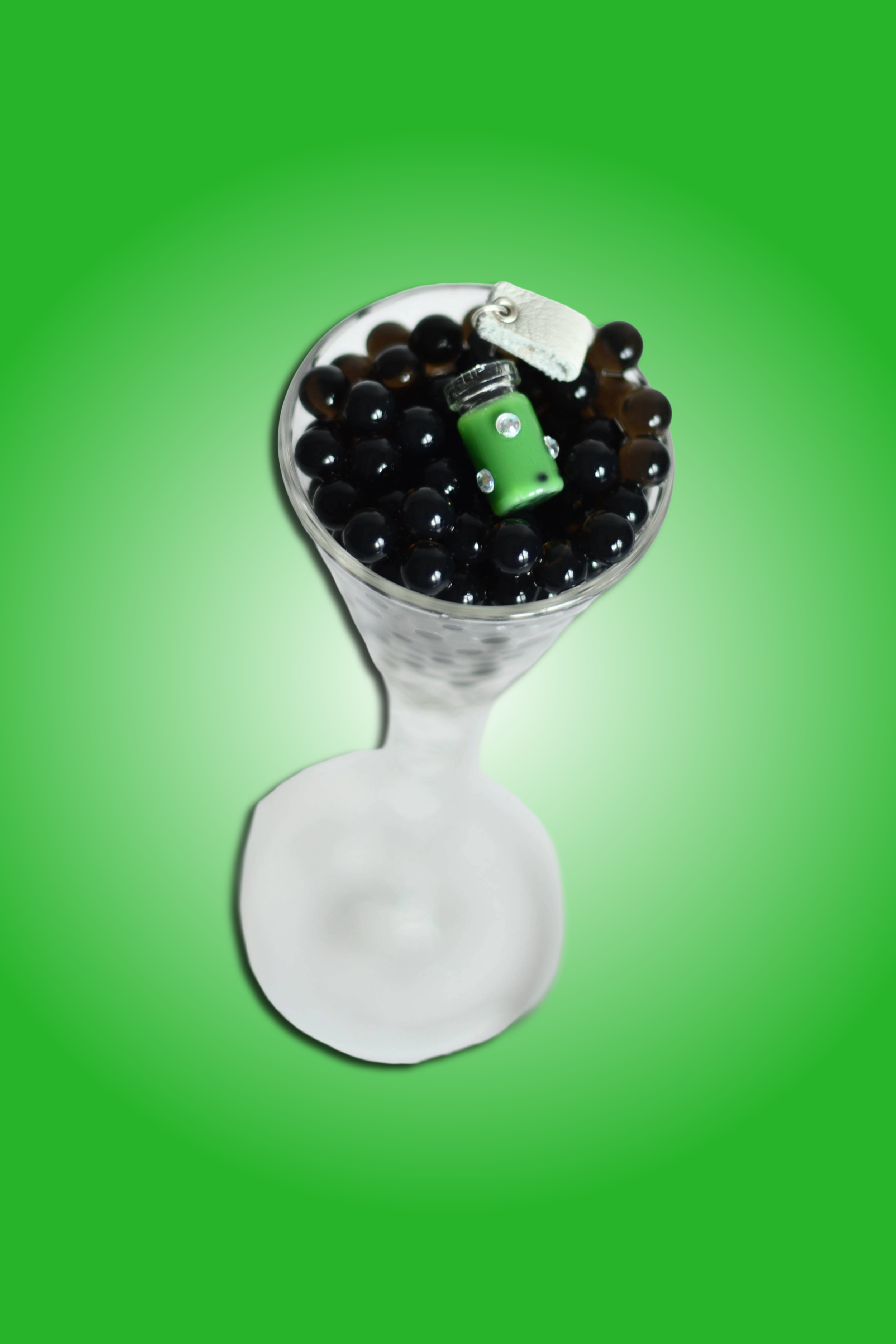 Mtacha boba tea charm with white leather holder