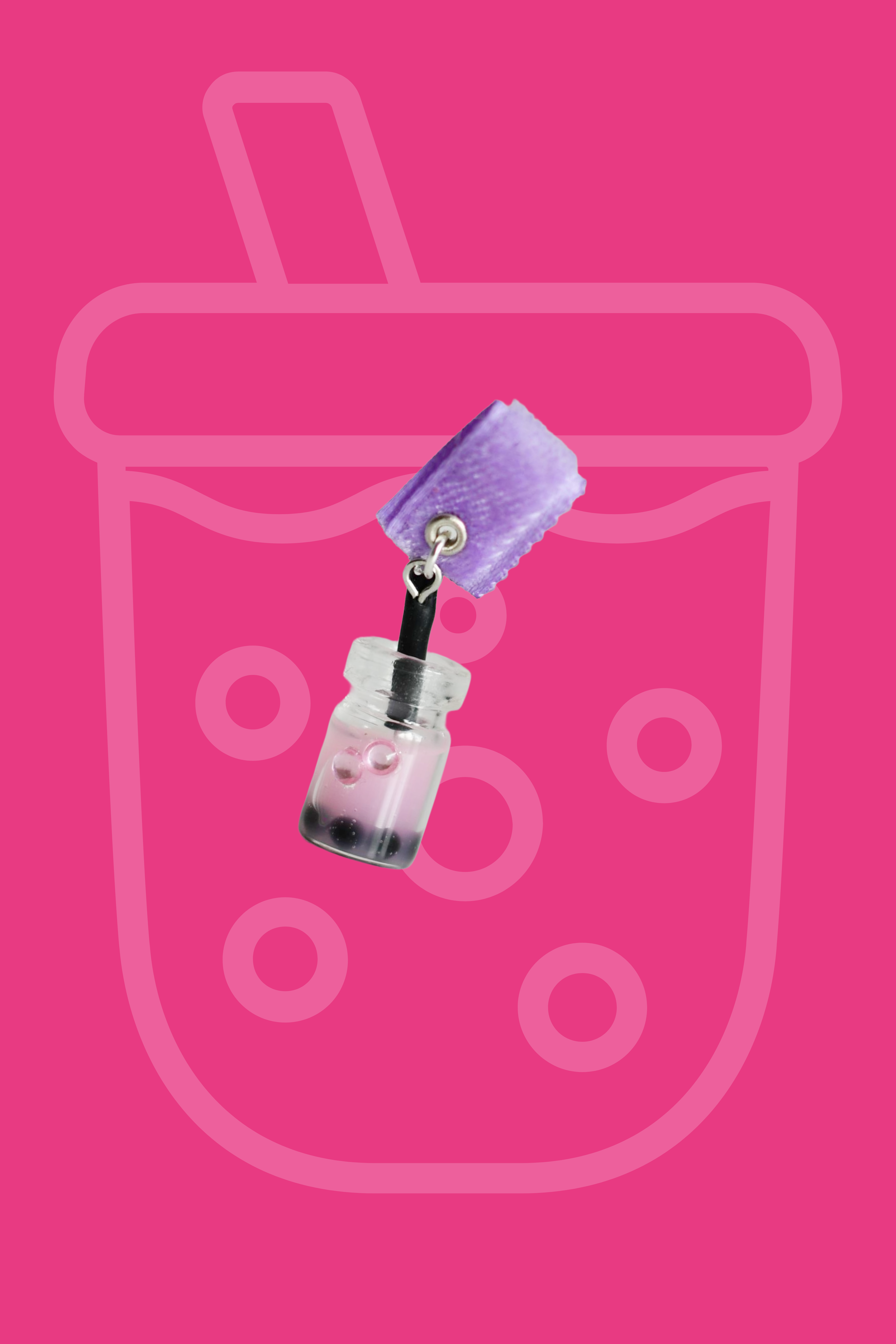 Rose Boba Tea Charm attached to soft purple holder