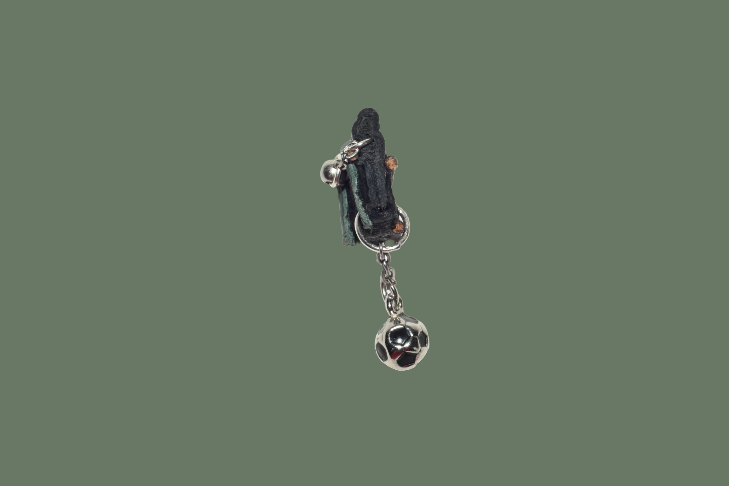 premium dark blue leather from calvin klein shoes.  silver football charm , silver chain