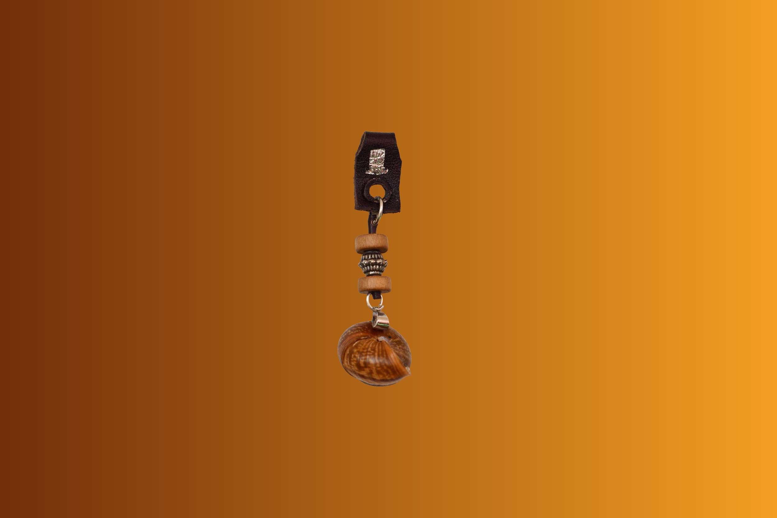 real snail charm  with leather holder