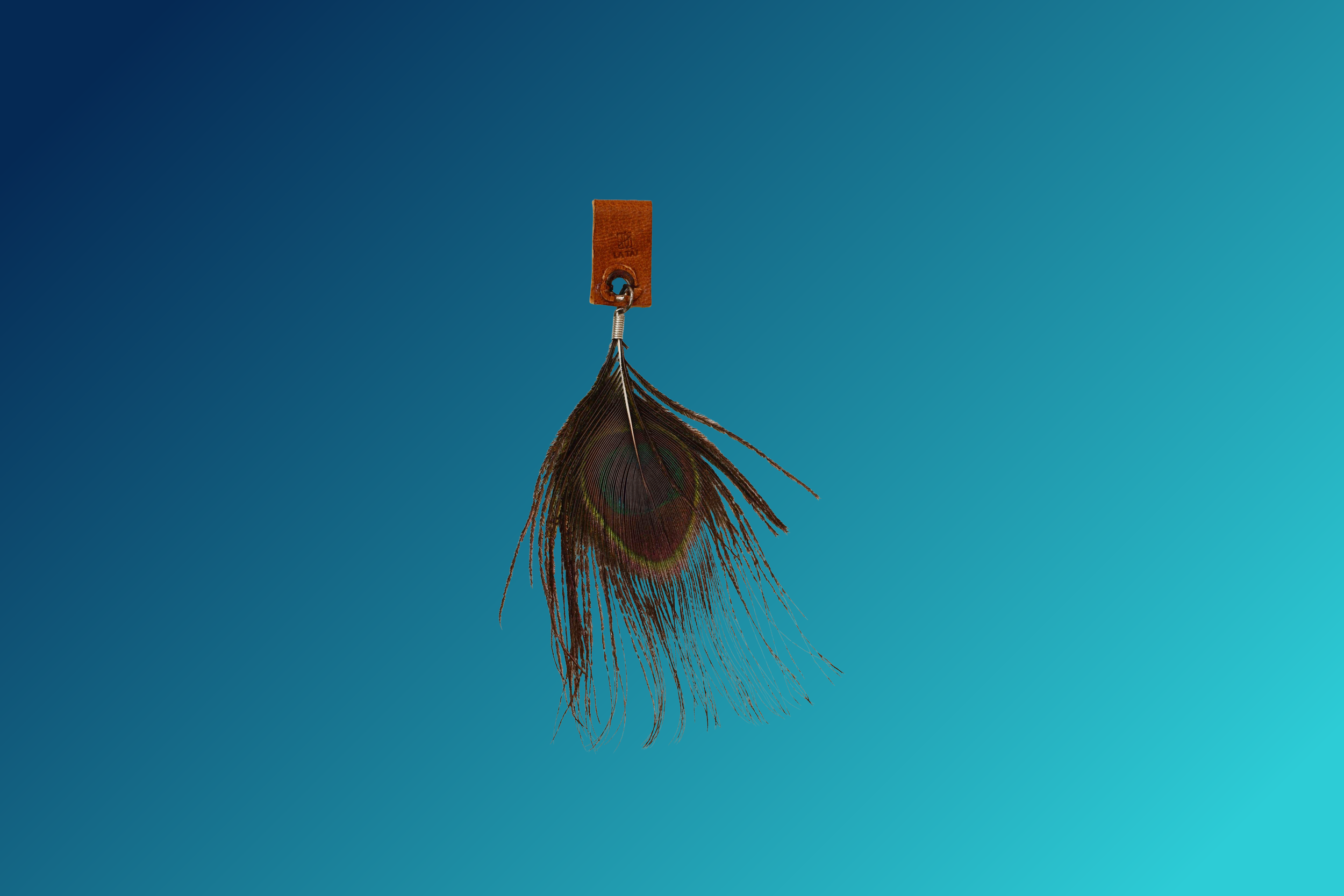 handmade interchangeable glasses charms made of Natural peacock feather attached to organic leather holder  with Decorative stamps on.