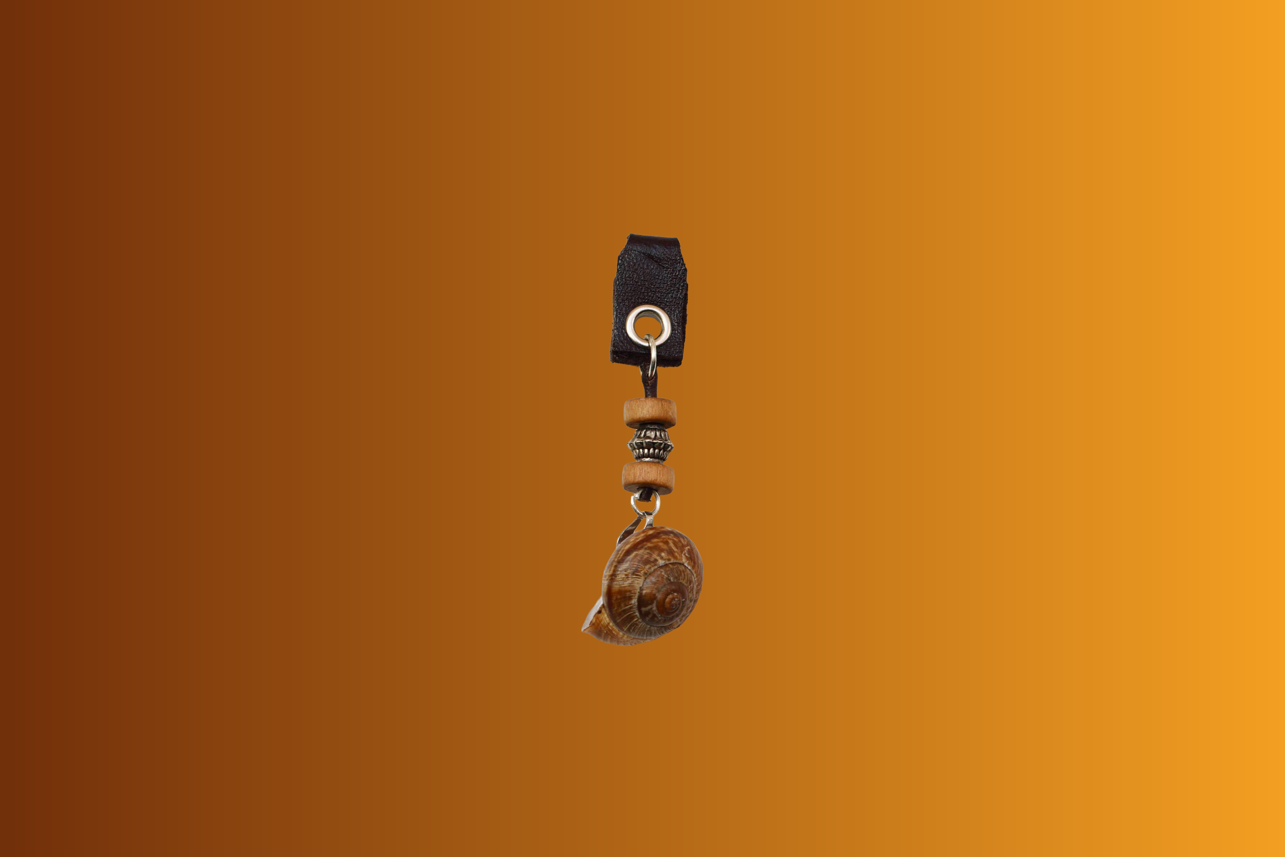 real snail charm  with leather holder