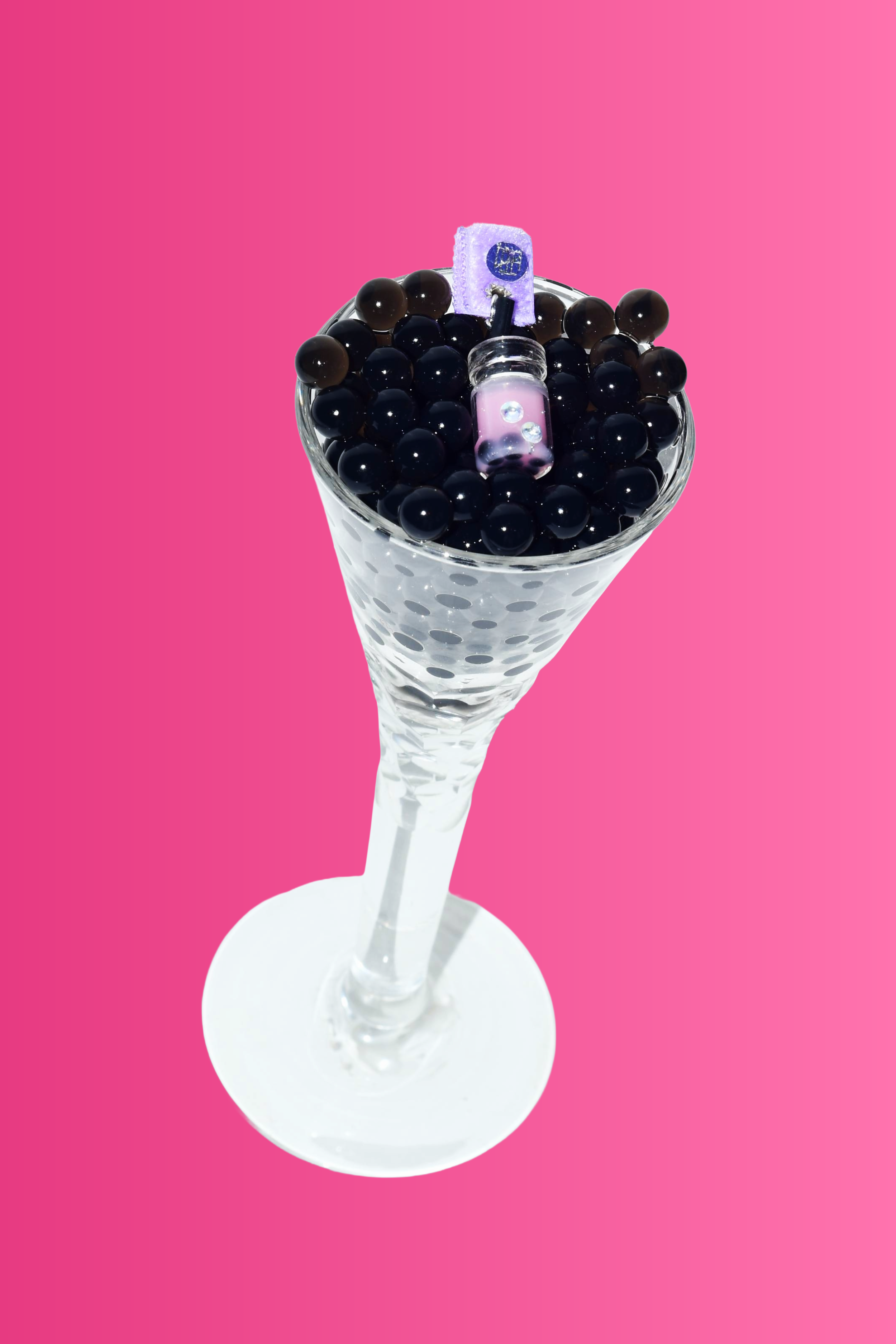 Rose Boba Tea Charm attached to soft purple holder