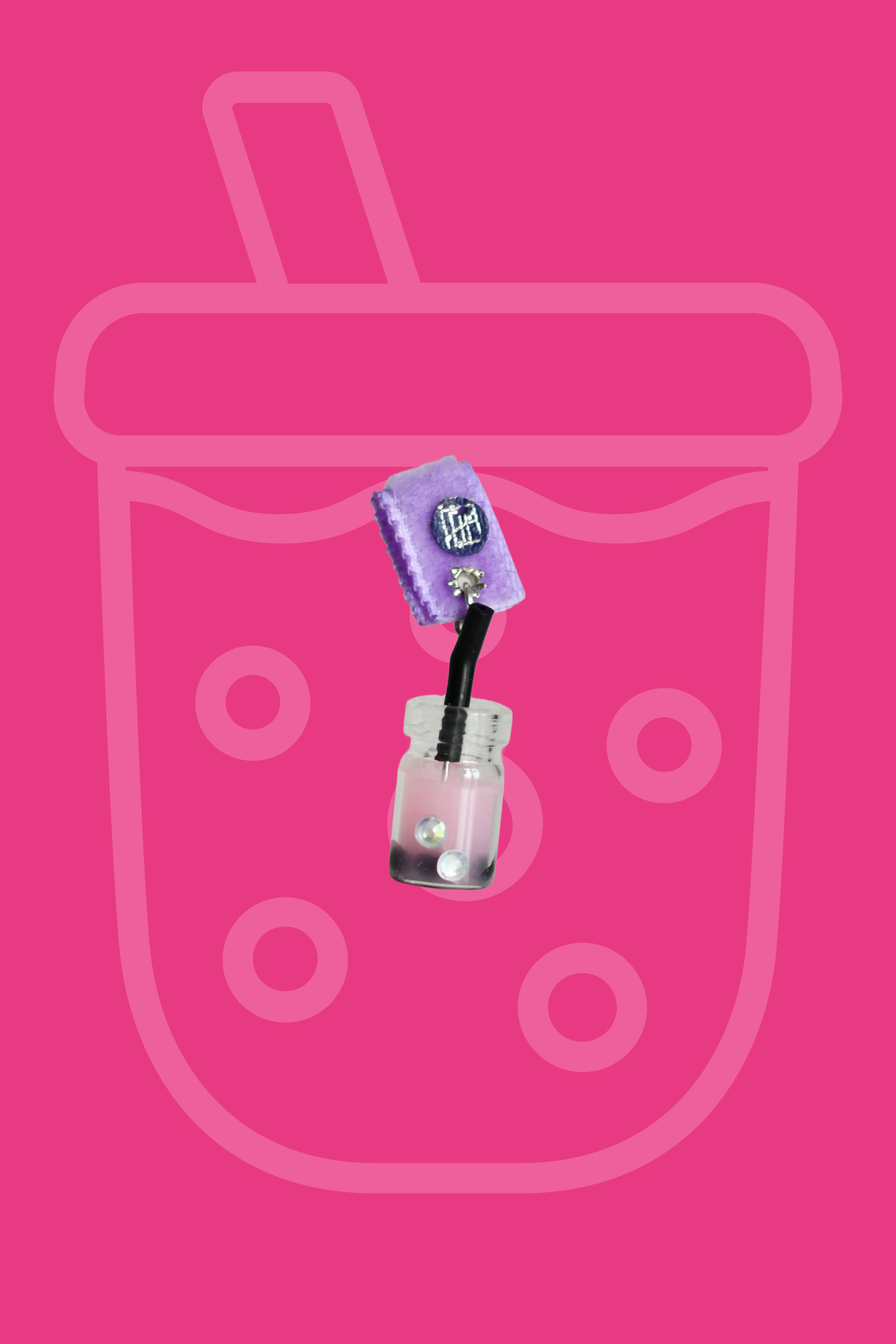 Rose Boba Tea Charm attached to soft purple holder