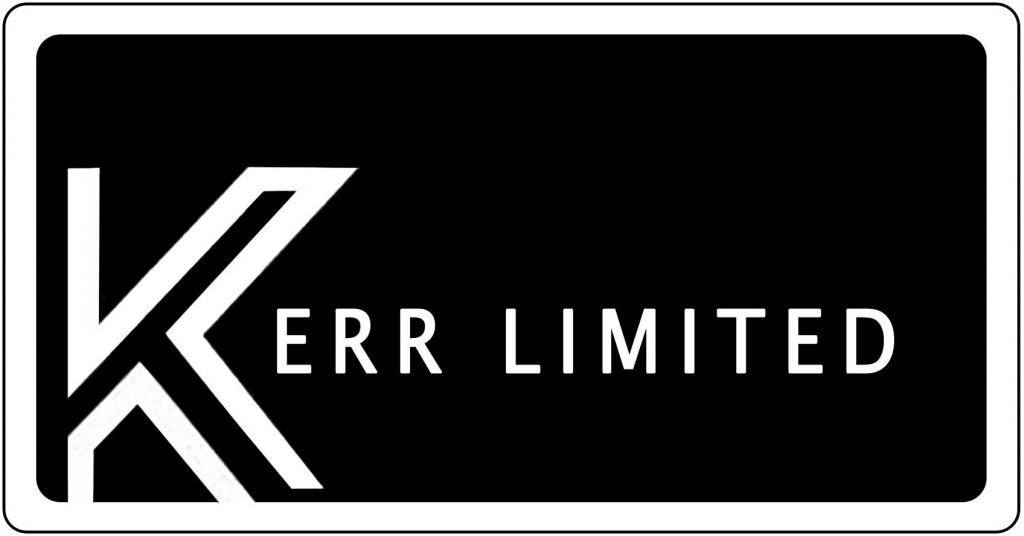 Logo with large stylized letter 'K' and text 'KERR LIMITED' on a black background.