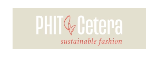 Phit Cetera logo with 'sustainable fashion' tagline and leaf design on cream background.