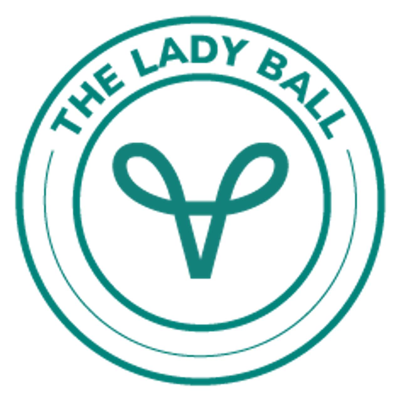 Logo with text 'The Lady Ball' and abstract symbol resembling a ribbon.