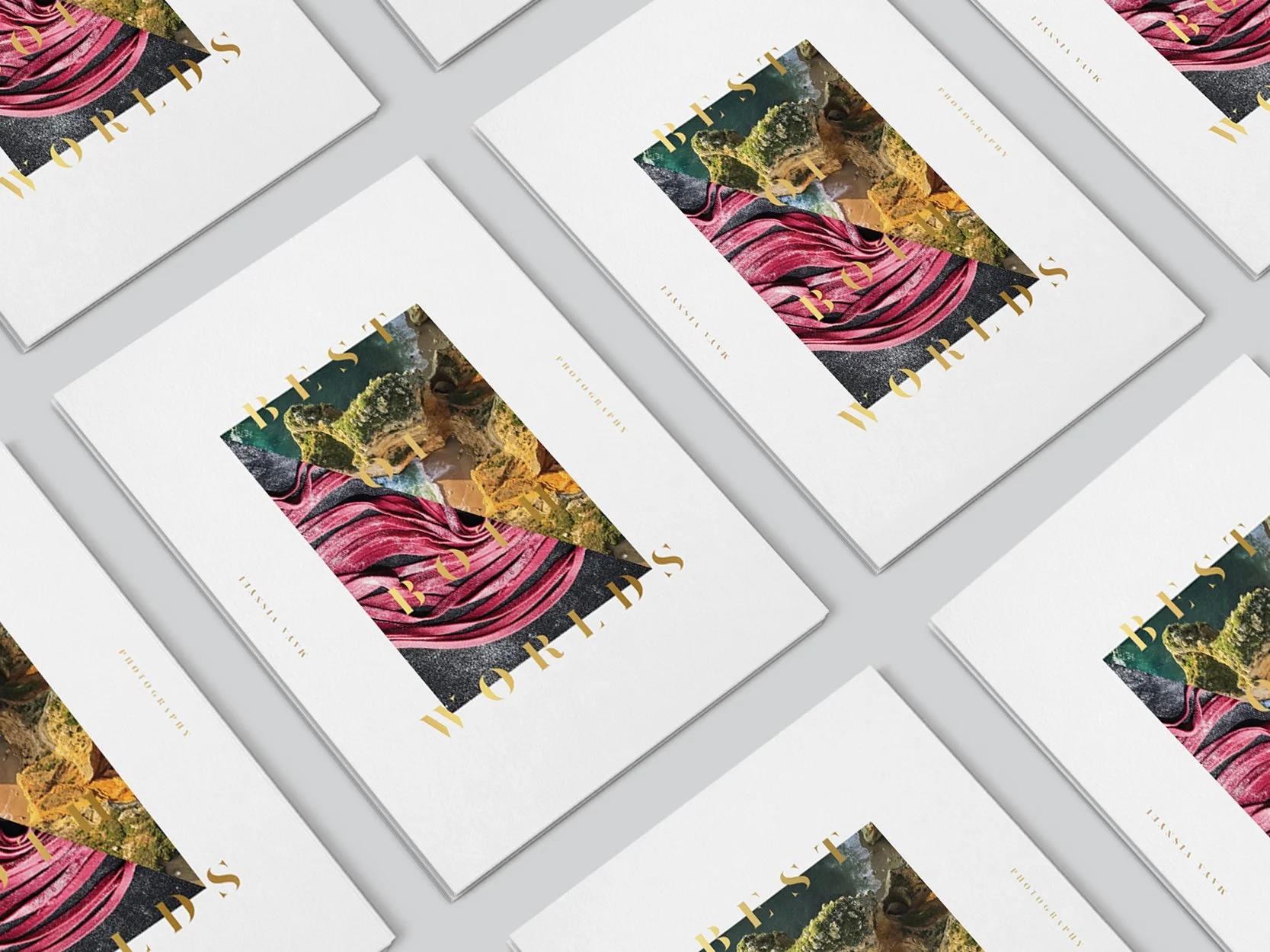 Multiple copies of a magazine or booklet titled "The Heart's Journey" with a colorful landscape and abstract art cover design.