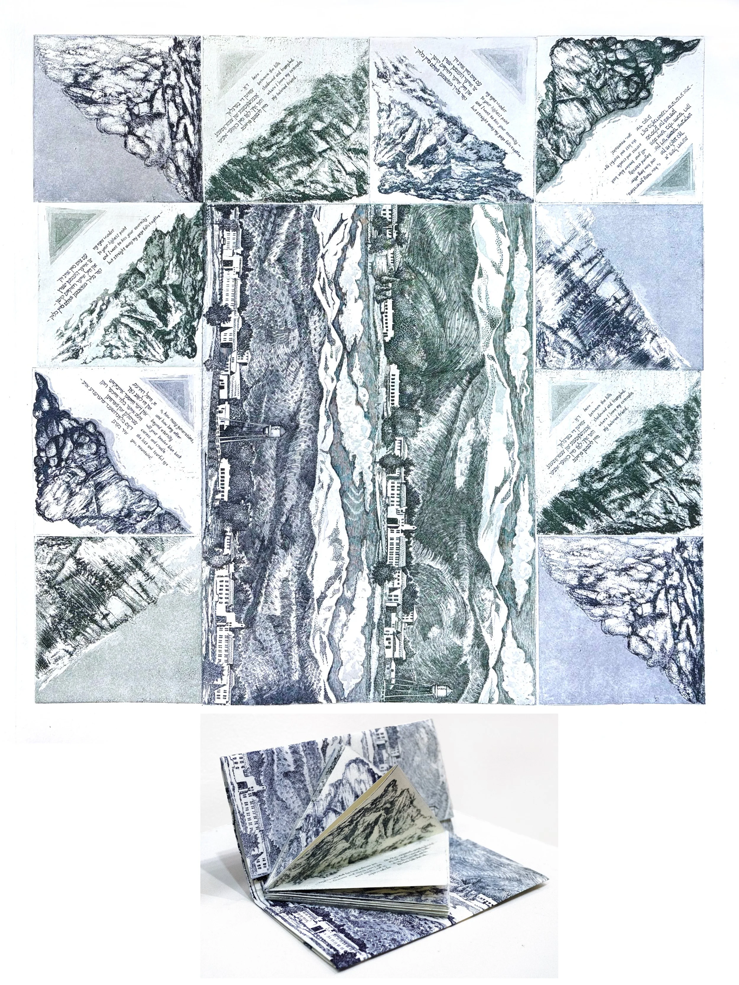 We Make Our Men Like Our Mountains
Intaglio etching print, triangle book fold
22 x 22", 2026