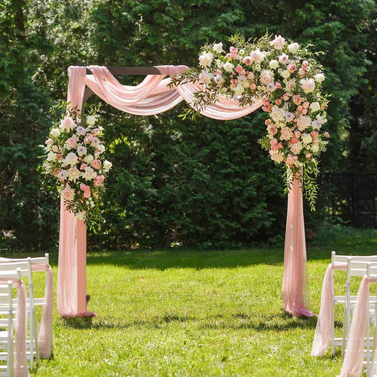 Wood Arbor with Drapes & Florals