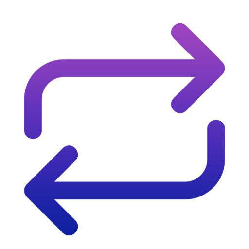Abstract purple and blue layered arrow graphic on a black background
