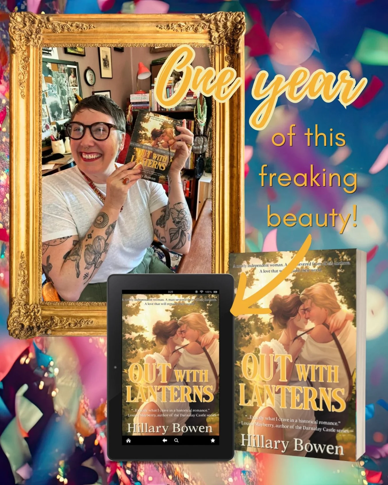 It&rsquo;s my publishing anniversary! One whole year of Out with Lanterns! ✨💗 Thank you to every single person who read, reviewed, or passed a copy to a friend. I am going to write you books for as long as you will read them. Big, messy love to ever