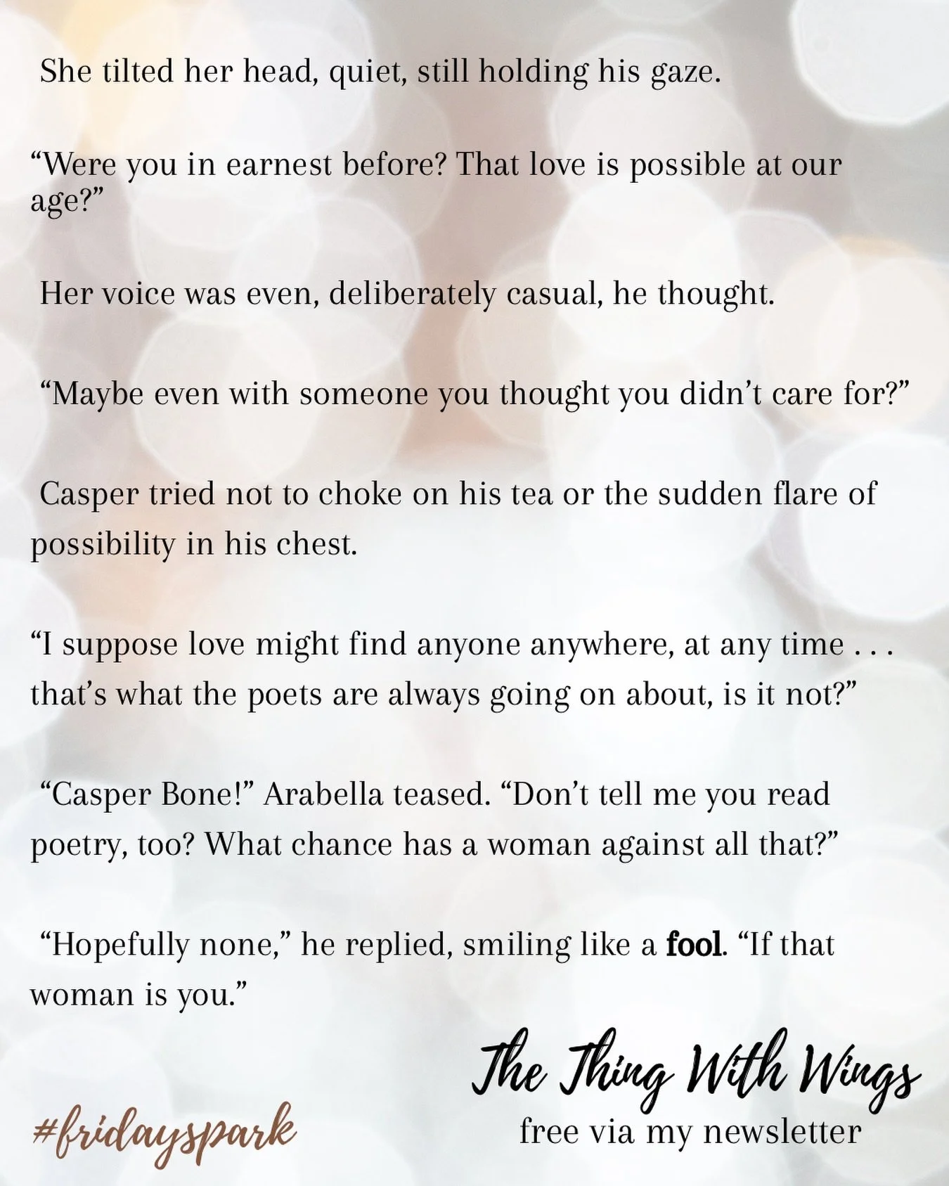 #fridayspark is fool and boy, are these two fools for each other. Enjoy this snippet of Arabella wondering out loud. You can still get the novella free when you sign up for my newsletter, The Scarlet Letter!
