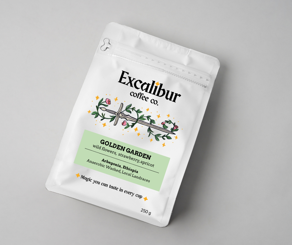Personal Project: Excalibur Coffee Company. Packing design and logo design.