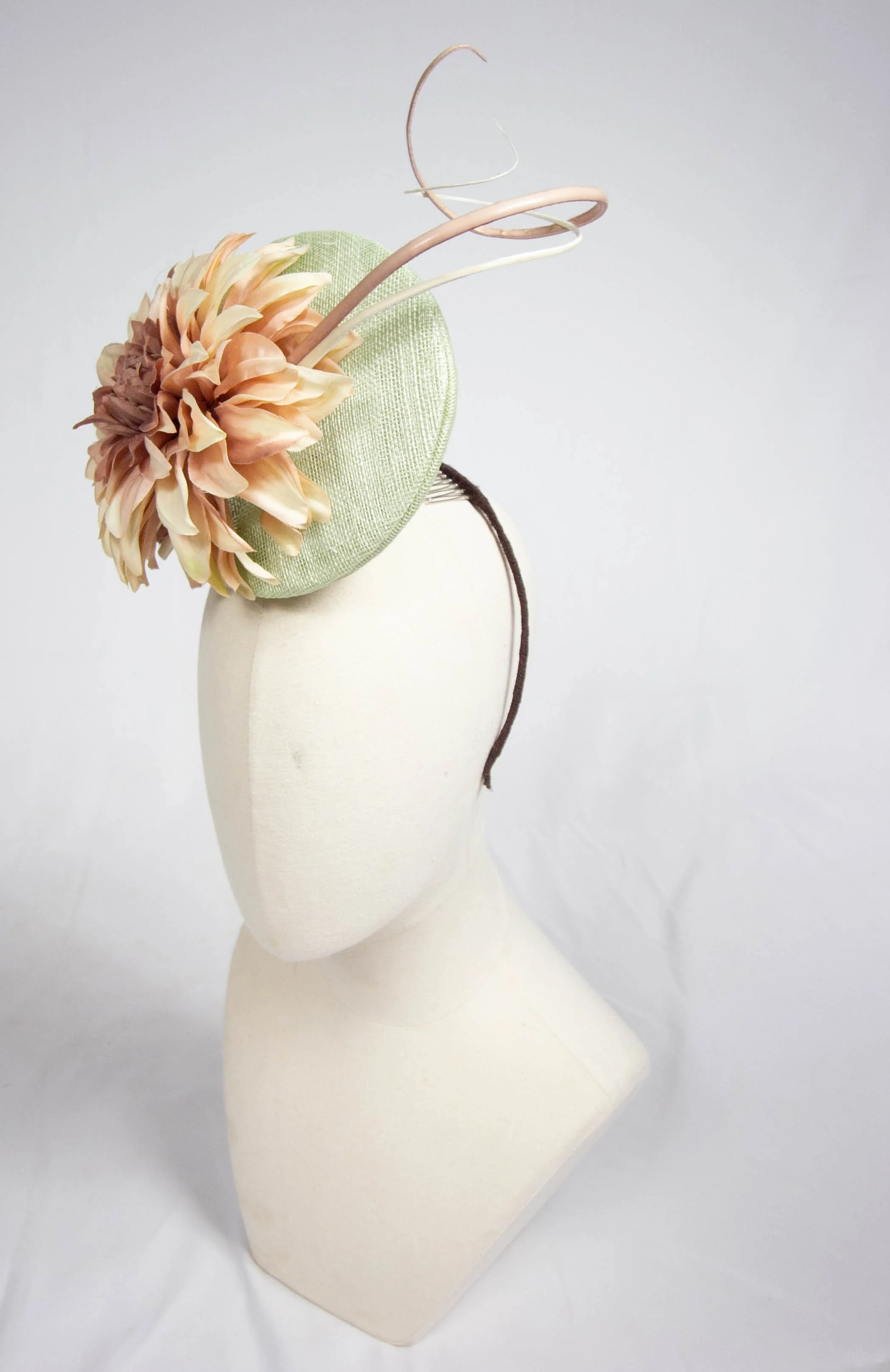 Soft Green & Latte Floral Percher Headpiece