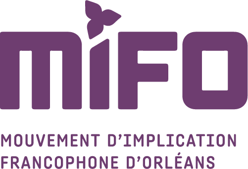 Logo du mouvement d'implication francophone d'Orléans avec une chauve-souris stylisée au-dessus du texte en violet.