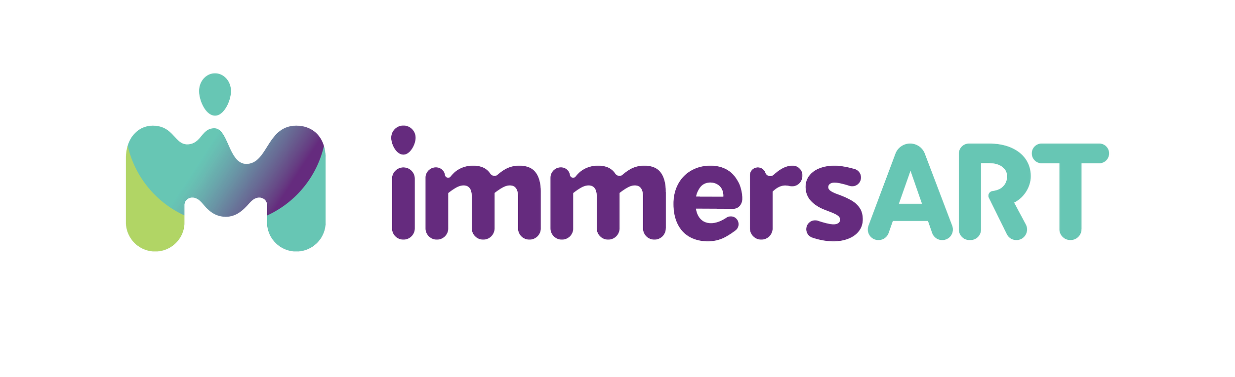 Logo de ImmerSART avec un symbole abstrait en vert et violet et le nom en lettres colorées.