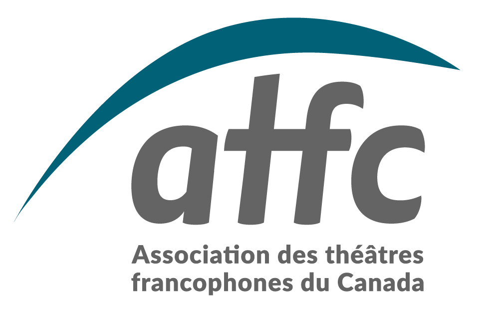 Logo de l'Association des théâtres francophones du Canada avec un design graphique de courbes bleues et le texte "atfc" et "Association des théâtres francophones du Canada".