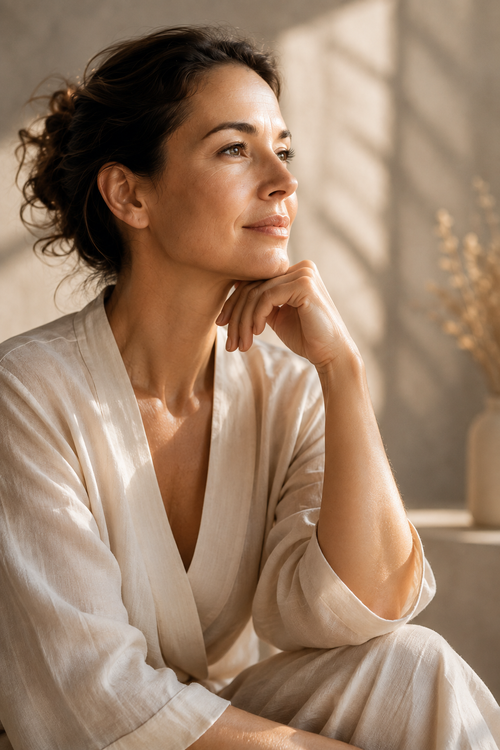 Femme mature à la peau naturelle illustrant la médecine esthétique régénérative
