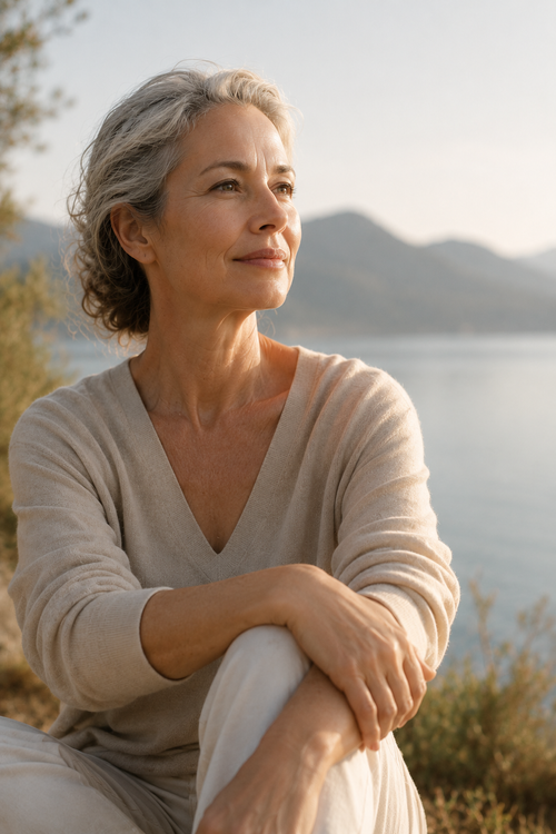Femme mature dans un environnement naturel illustrant la médecine de la longévité