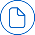 Icon of a document with a folded corner, outlined in blue.