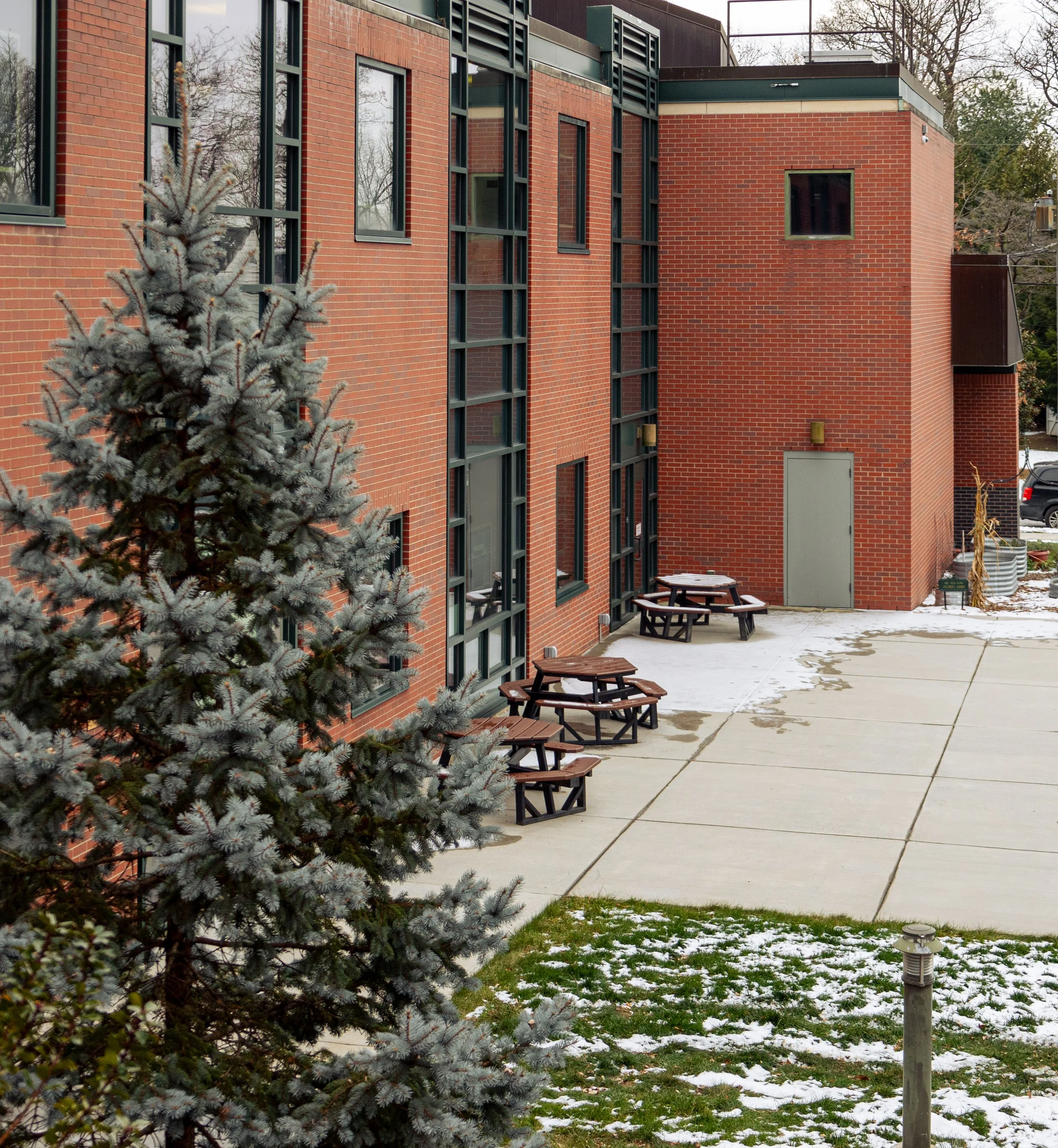 Cleve J. Fredricksen Library snowy outside
