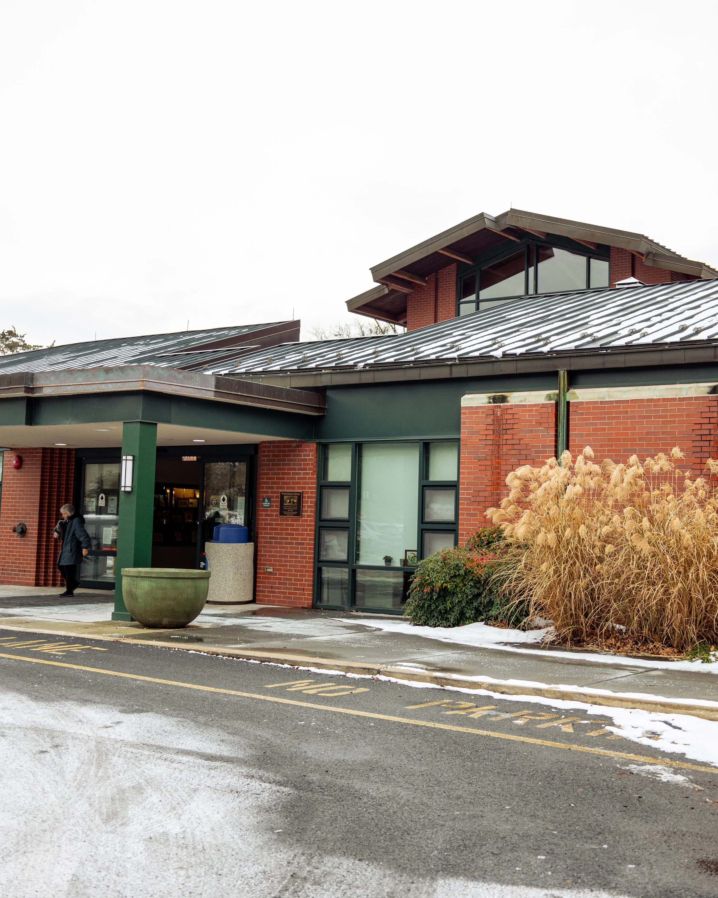 Cleve J. Fredricksen Library snowy outside