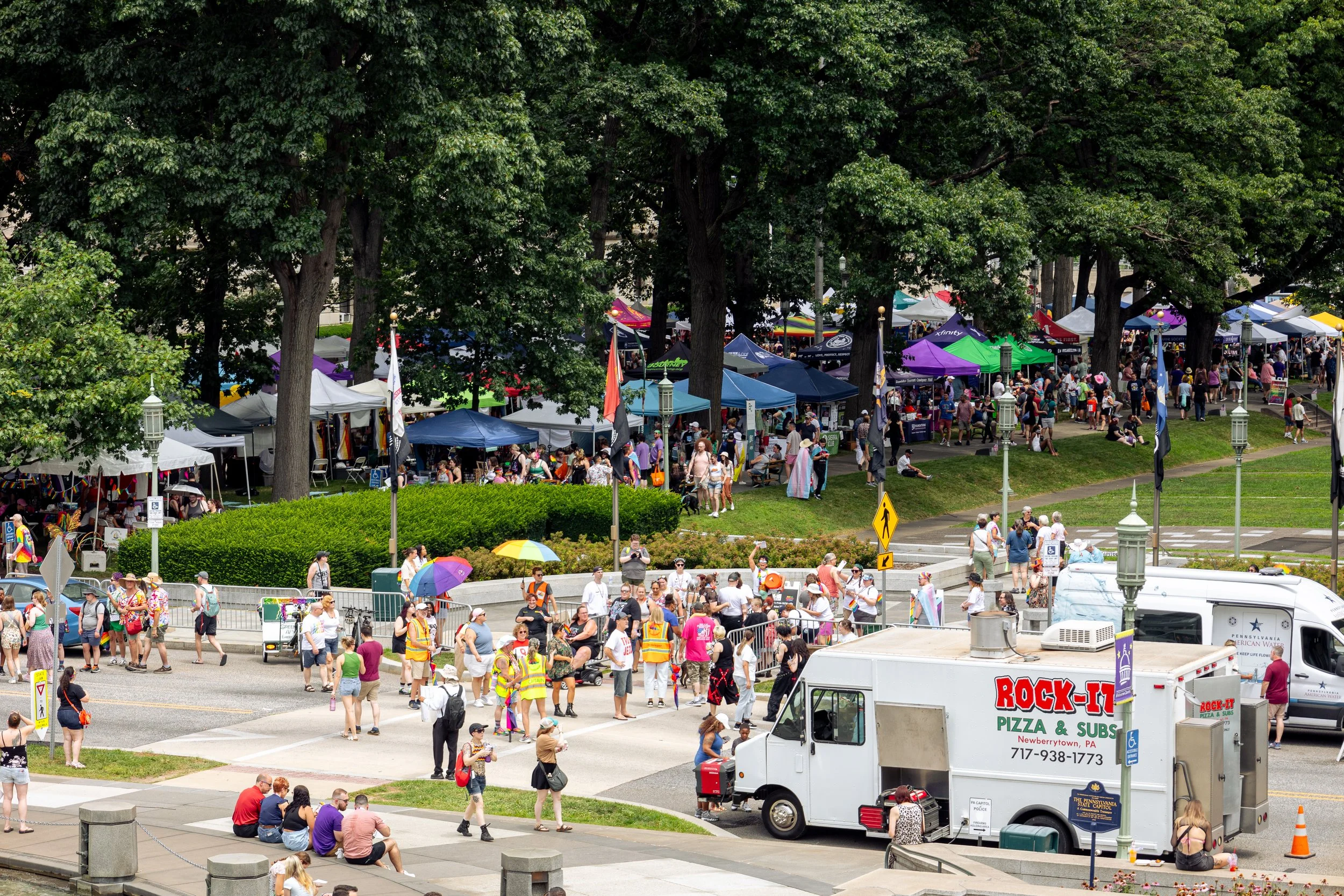 Photo taken from State Capitol building of Soldier's Grove during the Pride Festival in Harrisburg