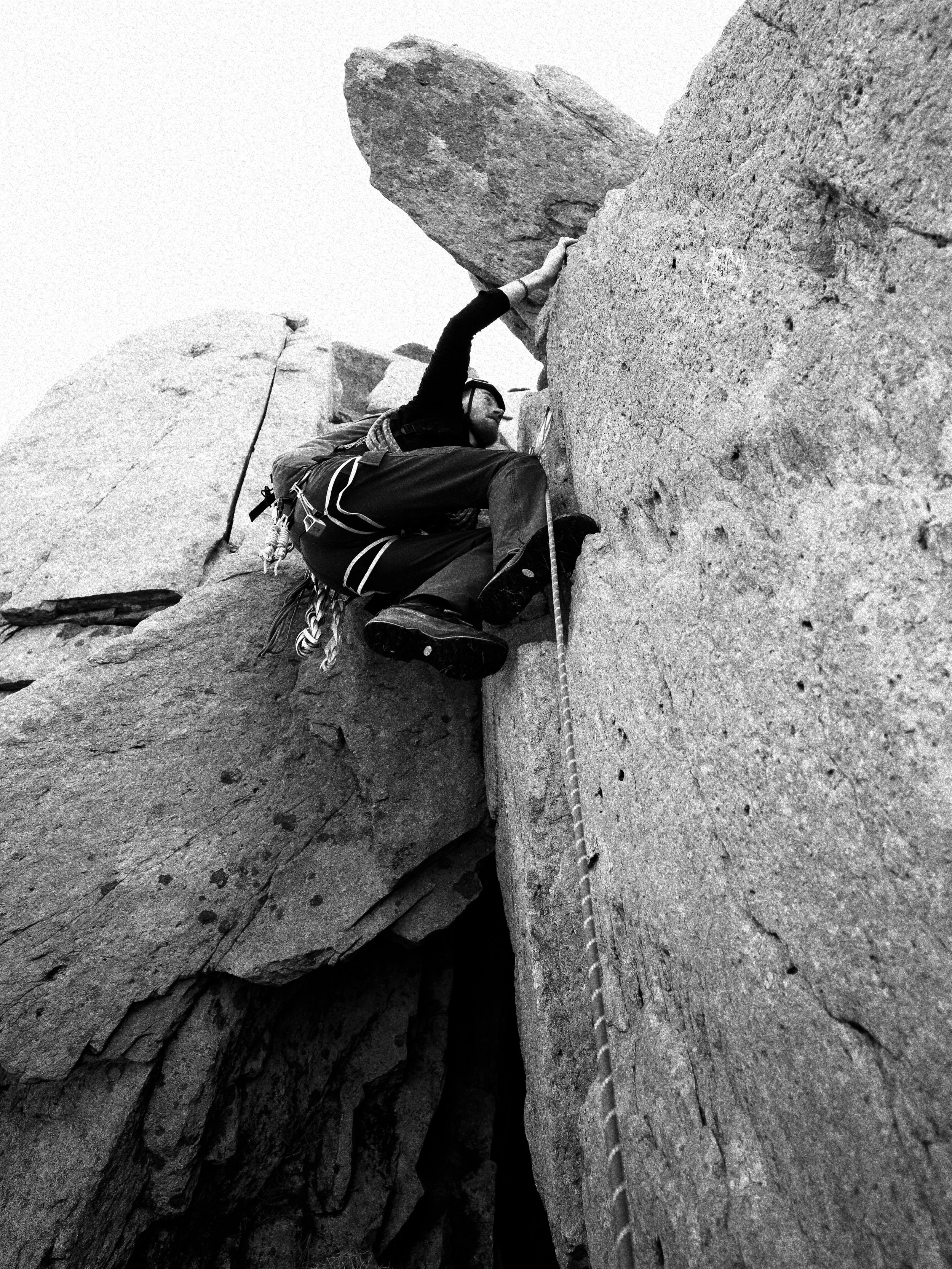 A traditional rock climber in Eryri national park.
