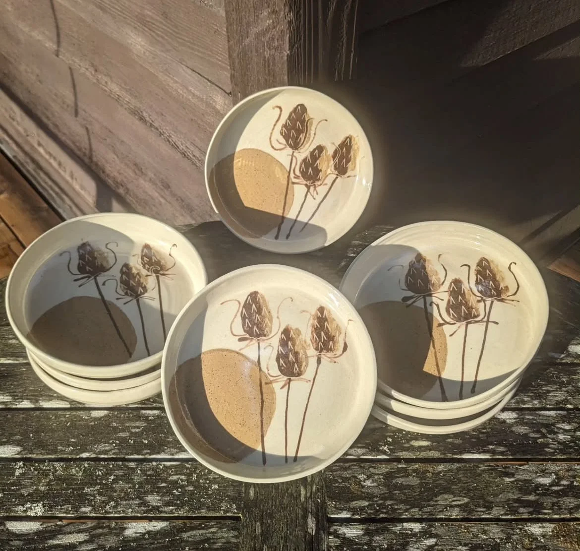 Set of artisan ceramic plates with floral design