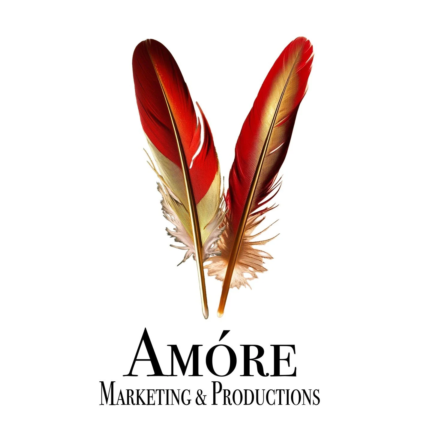 The before and after Amore logo redesign. 

The idea for this redesign was to integrate the two feathers into the logo. Things felt very separate in the old logo. I wanted to balance all the elements and create more space, create more fluidity. I'm p