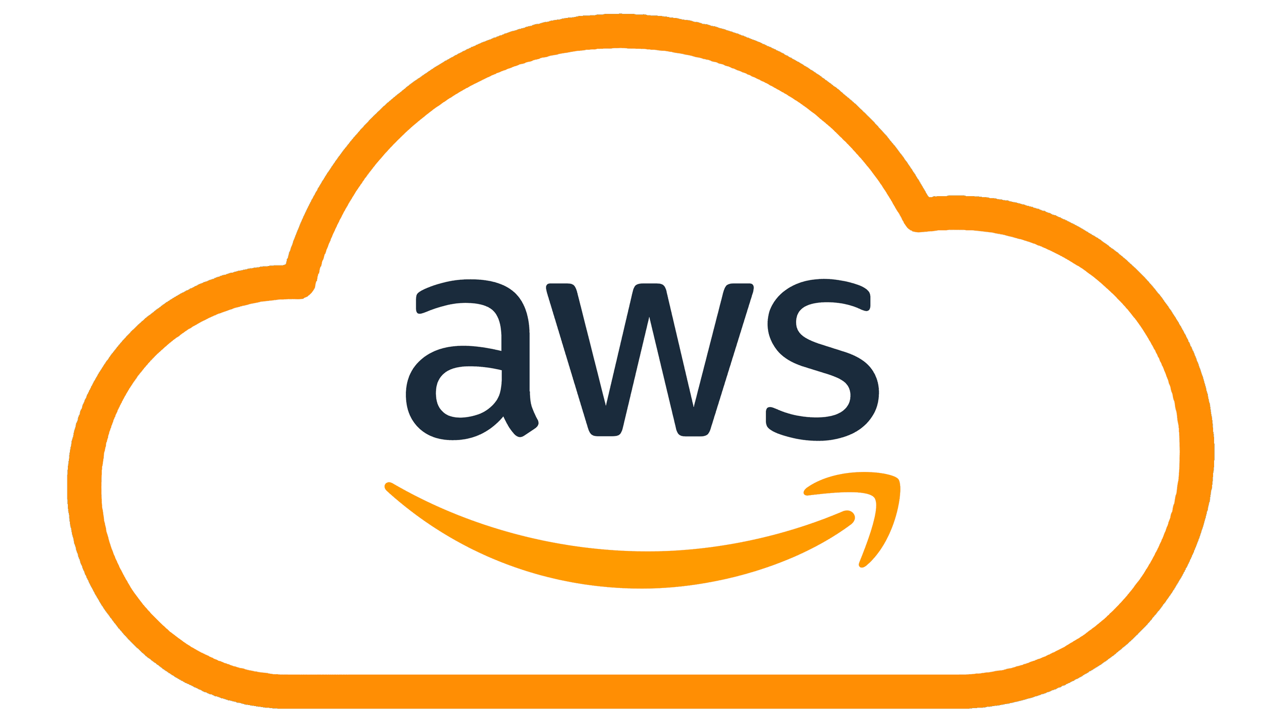 AWS logo inside a white cloud with an orange outline and arrow