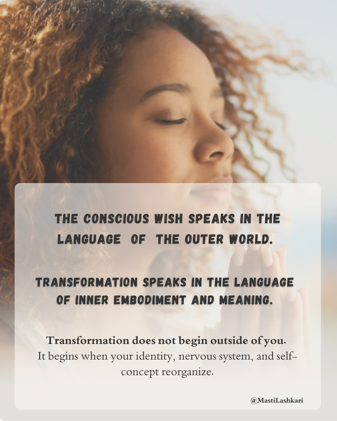 How to actually transform yourself: woman in peaceful state showing inner transformation. Real change starts with identity, nervous system, and self-concept shift.self-concept create lasting transformation.