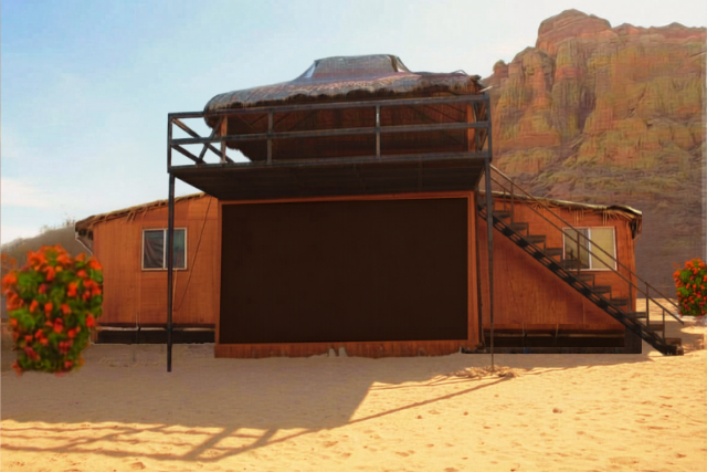 Glamping cabin with palapa roof deck in Loreto, Baja California Sur Mexico
