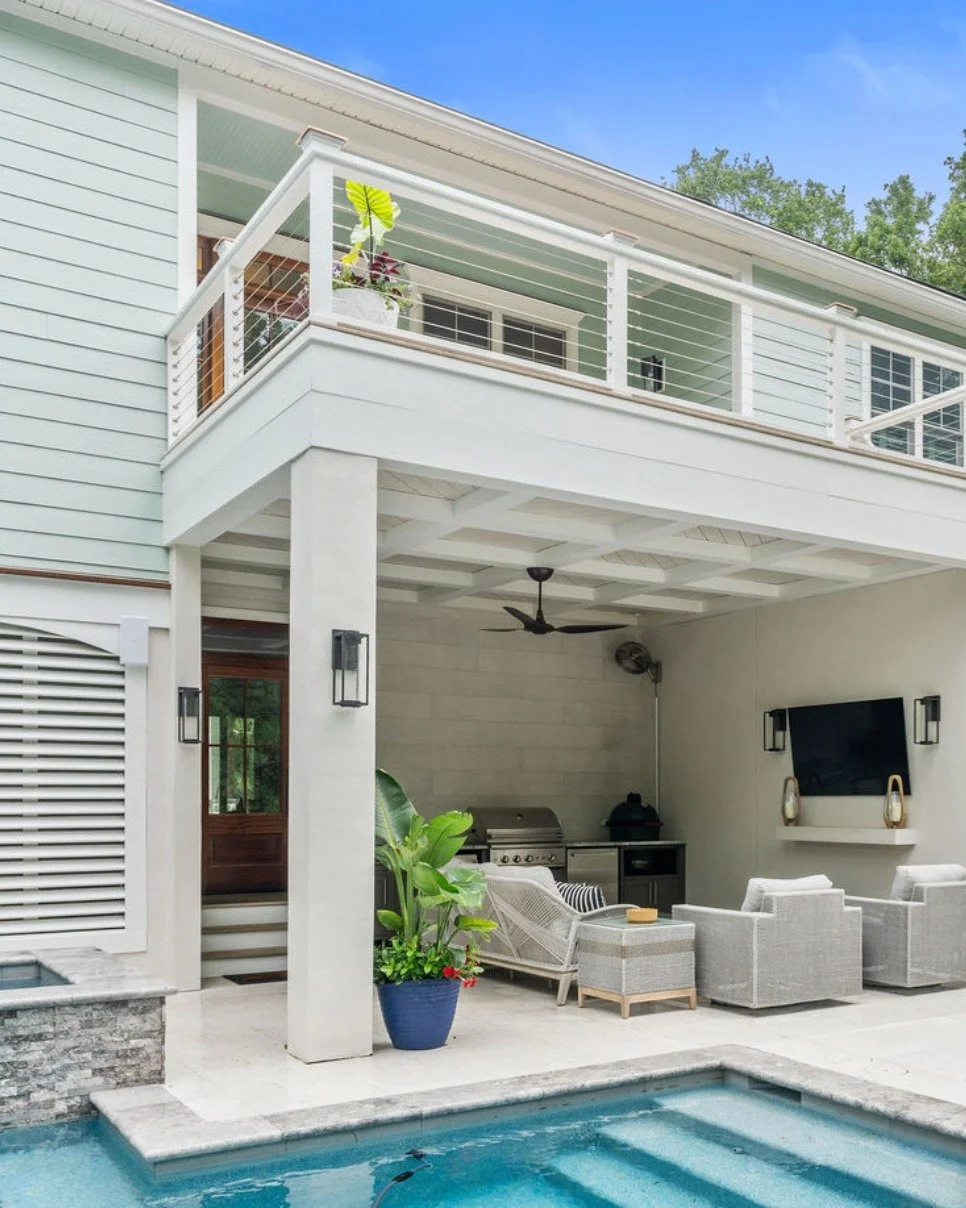 Let us design your next outdoor entertainment space! We designed this for family to gather, cook, relax, swim and create summer time memories. 😎🏊&zwj;♂️🍻
#loggia #outdoorentertainment #outdoorkitchen #pooltime #design #architecture #interiordesign