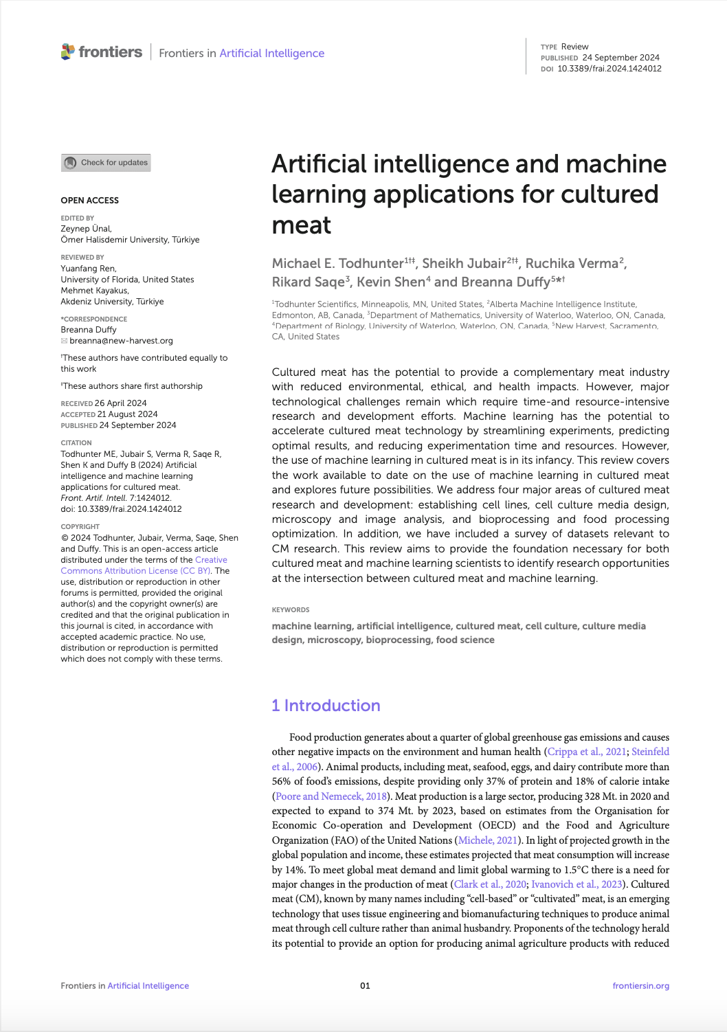 New peer-reviewed publication on cell ag & AI