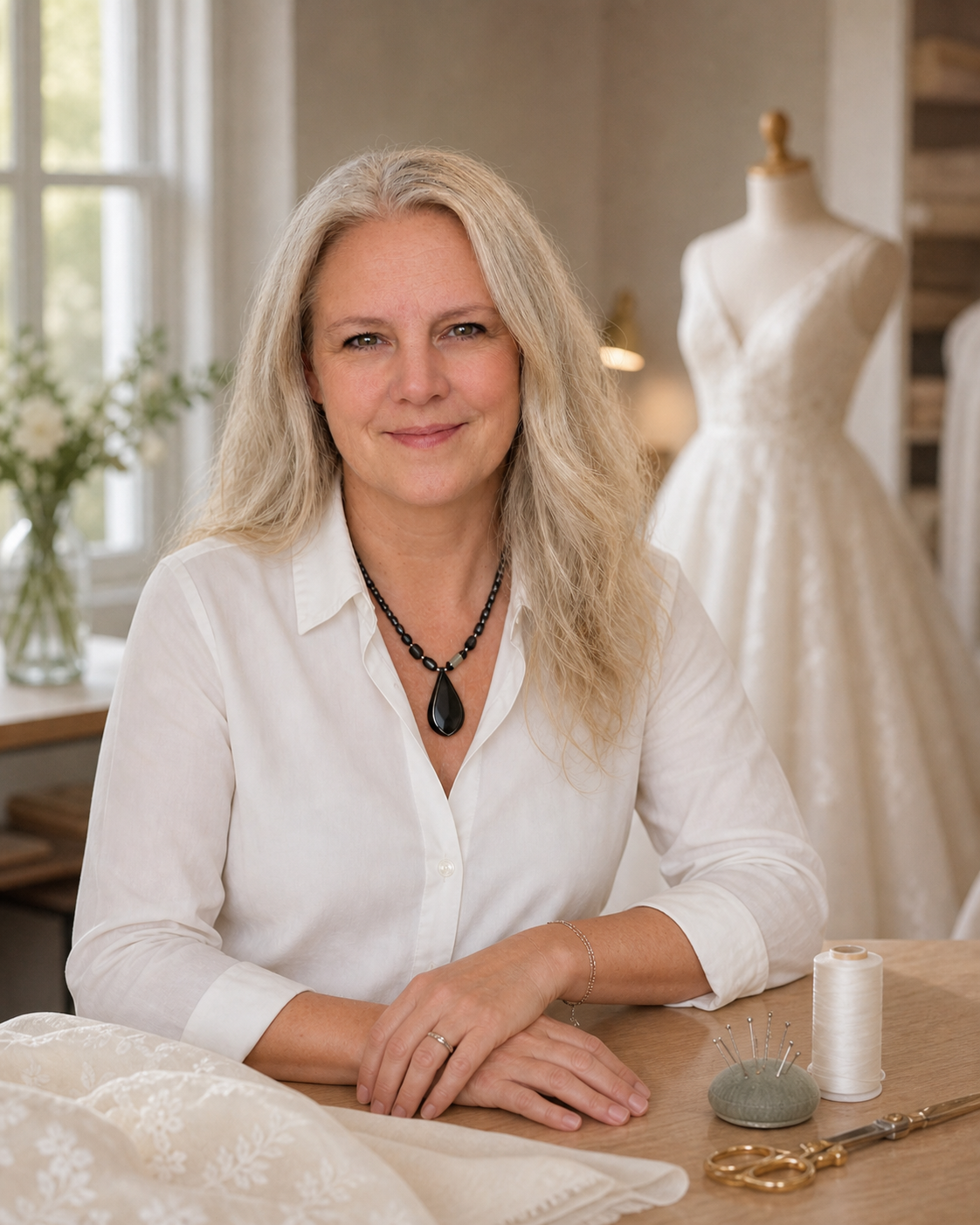 Chele Titus, owner and bridal seamstress at Sewing Hands Alterations in Jenison, Michigan