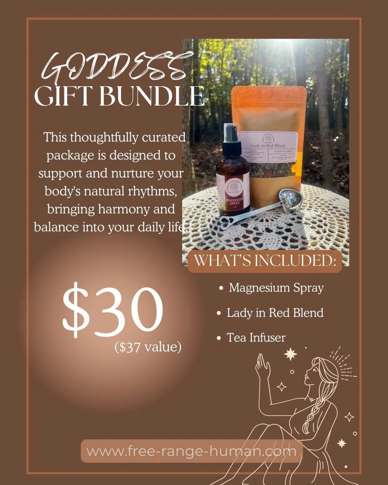 Embrace the path to wellness with this empowering bundle, perfect for maintaining balance and embracing your inner goddess. 💃✨

🌿Lady in Red Blend: A delightful herbal tea blend crafted specifically to support women&rsquo;s health and vitality. 
🌿