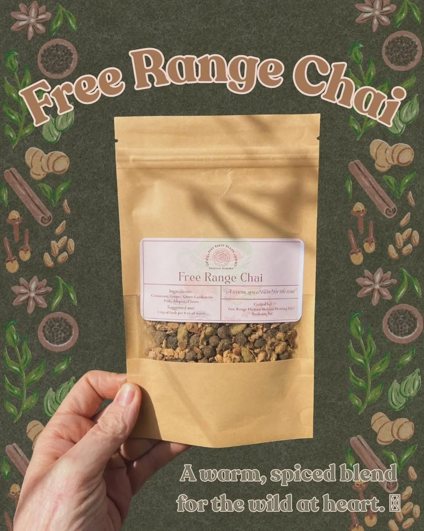 Free Range Chai &mdash; for the wild at heart, to warm the soul. Make it dirty, steep it strong, sweeten it your way, and finish with steamed milk that sings comfort. Sip slowly while you watch the world shift, or gulp between two blissful minutes of