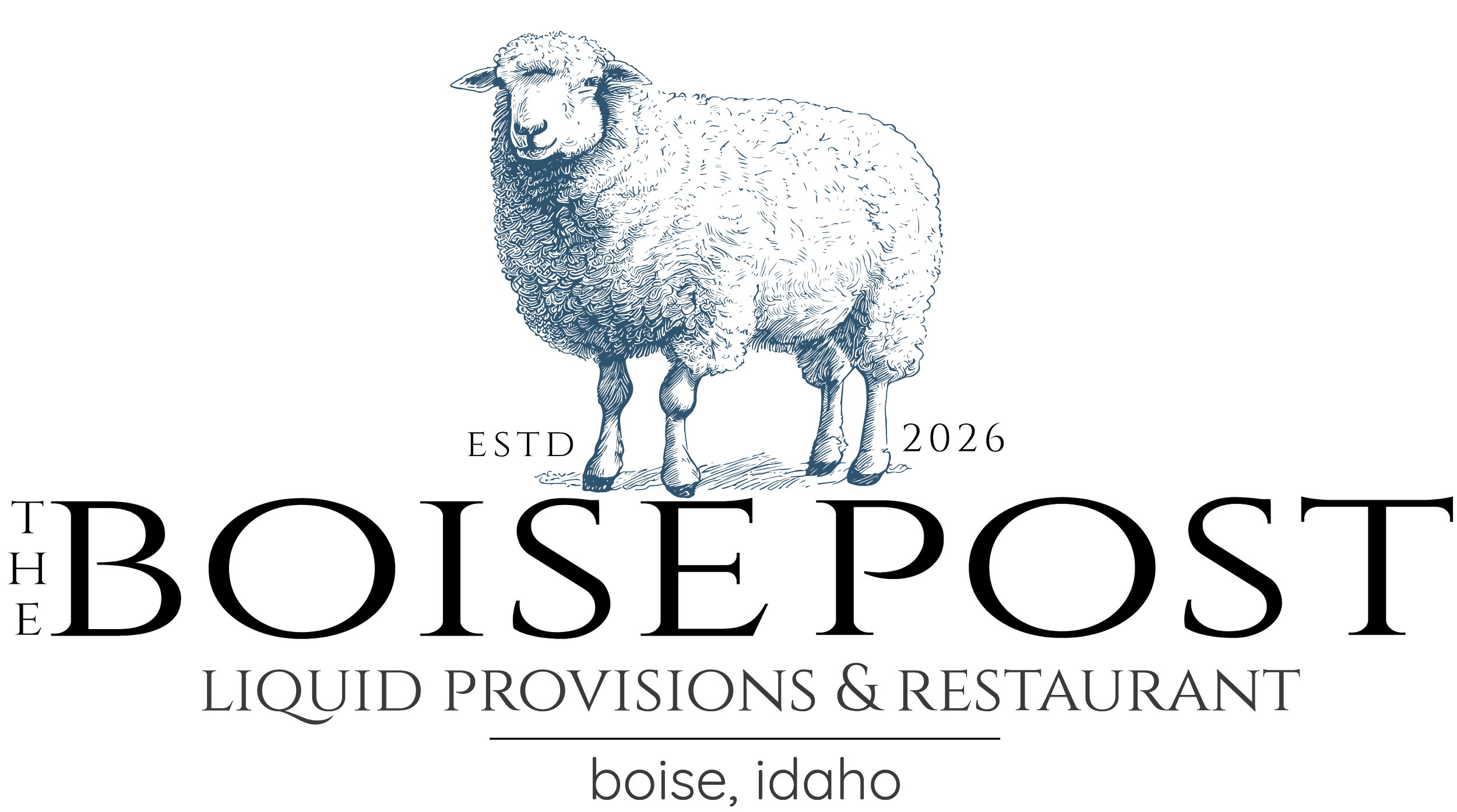 Logo for The Boise Post Restaurant in Boise, Idaho, featuring a sheep illustration and the text 'ESTD 2026.'