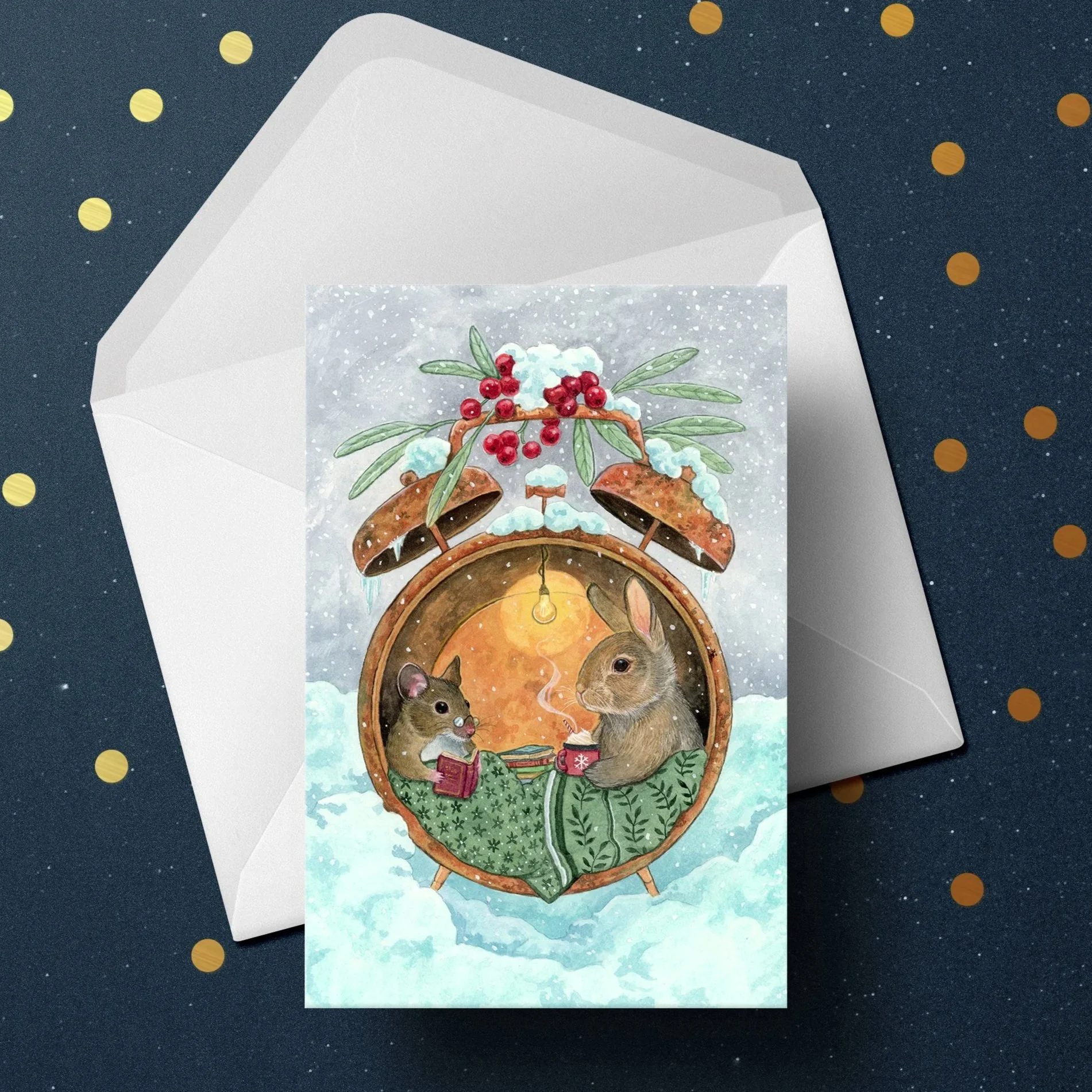Rabbit and Mouse - 4,1"x5,8" Holiday Card