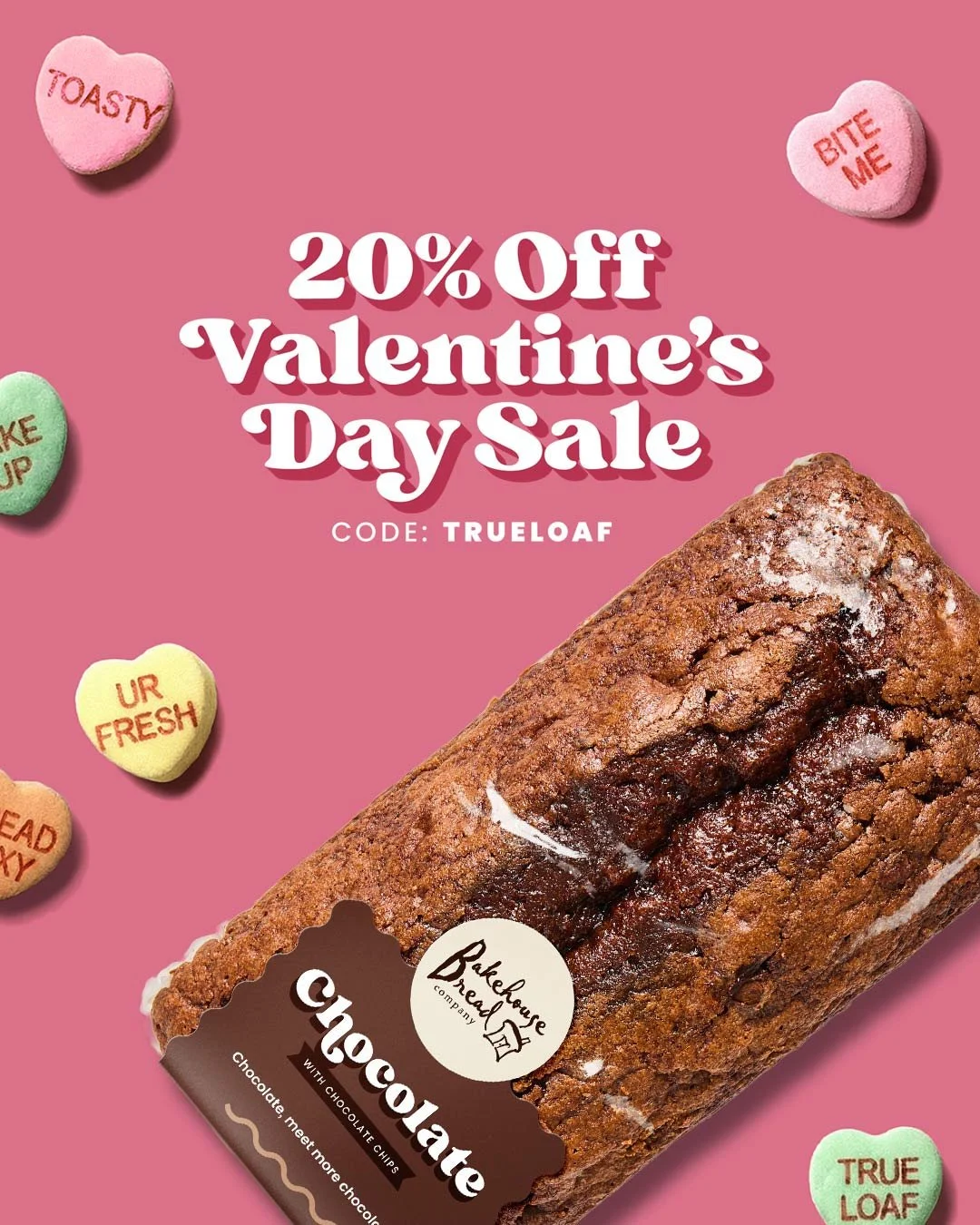 Find a loaf worth falling for at bakehousebreadcompany.com. 💘 Use code TRUELOAF for 20% off. Love, Bakehouse. 😘