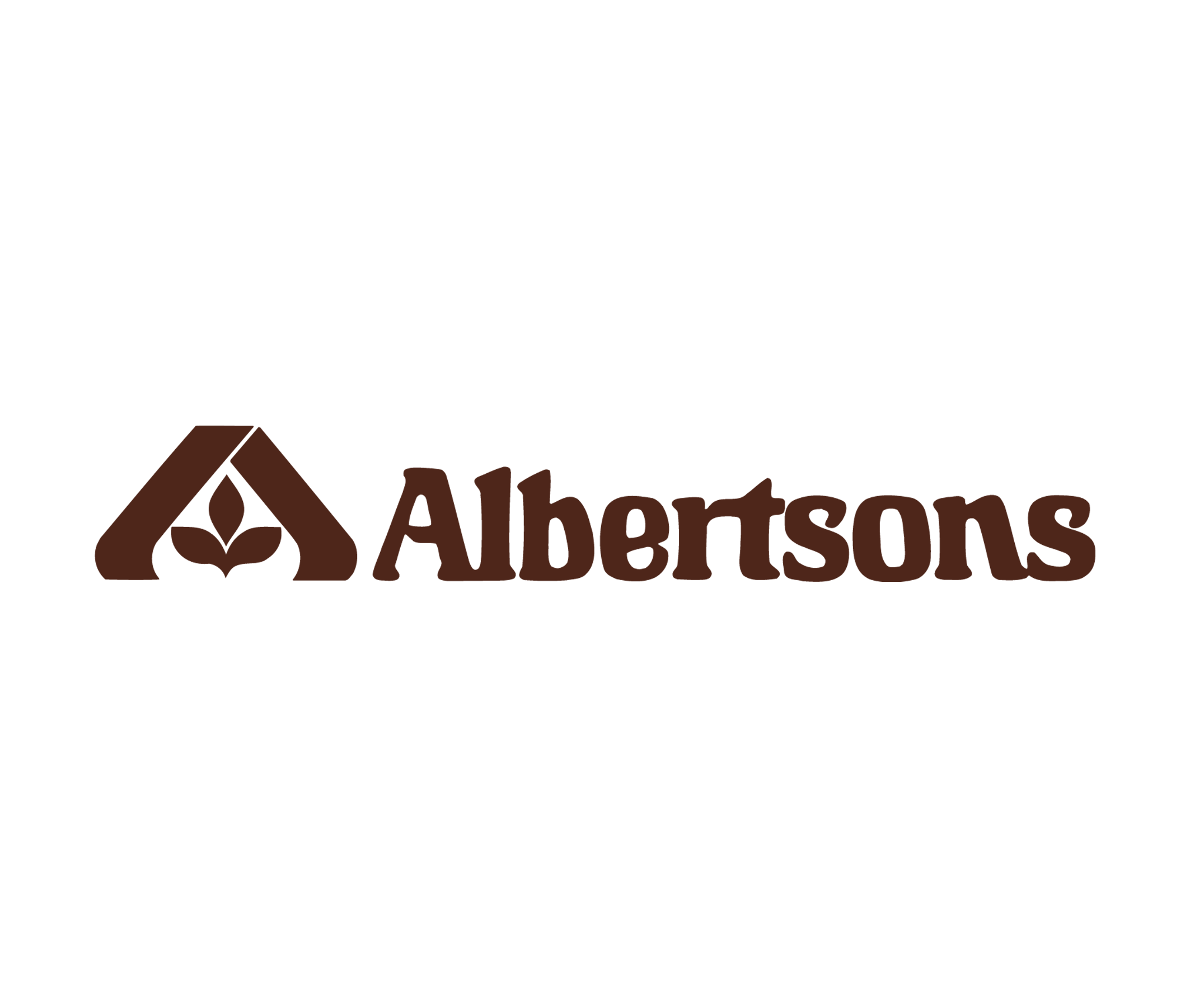 Albertsons logo featuring a stylized "A" with a leaf in brown color.
