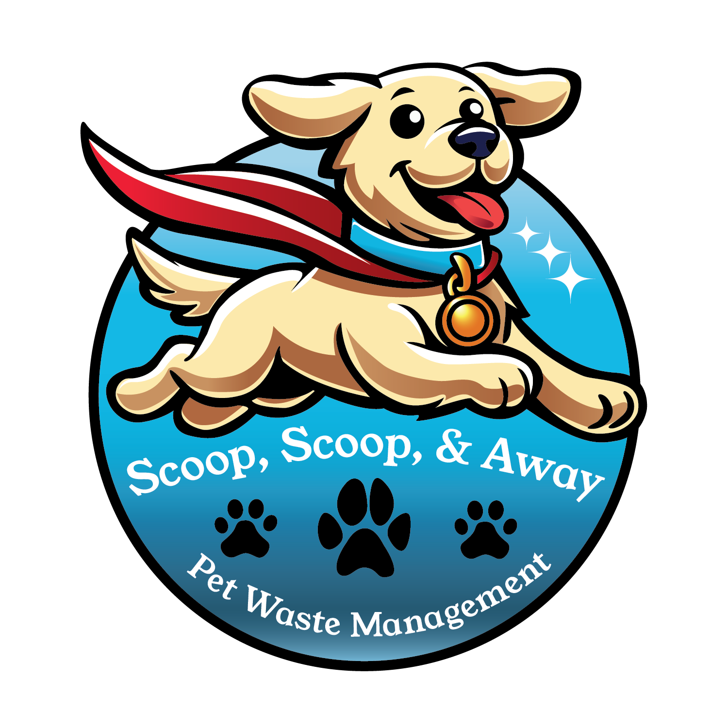 Scoop, Scoop, and Away pet waste removal logo