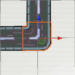 A computer screen showing a digital interface with a grid pattern. There is a red arrow pointing to the right, a blue arrow pointing upward, an orange rectangular outline, and a green square inside the rectangle, indicating elements of a design or editing software.