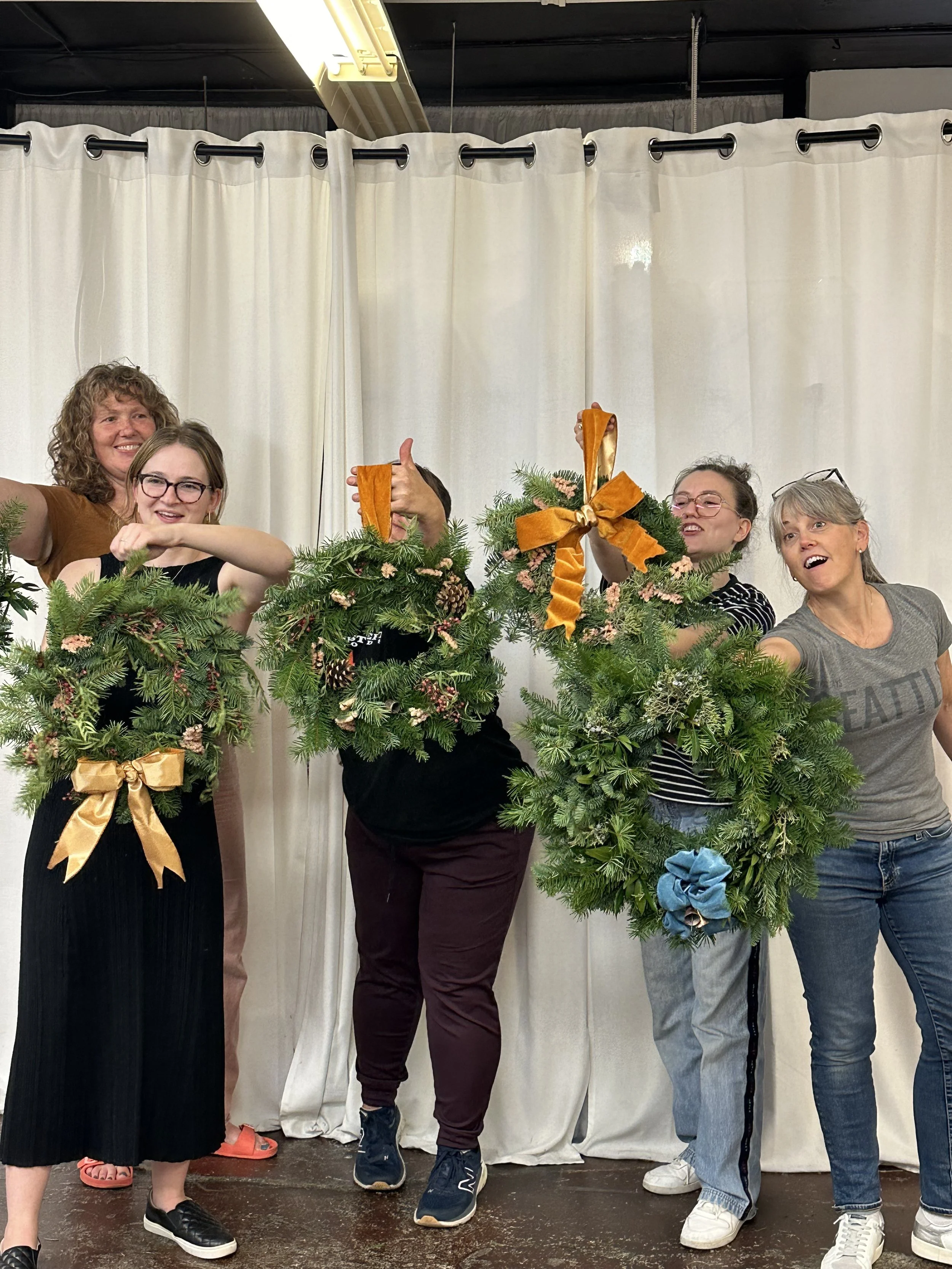 The Pao team enjoying their wreath making class at The Works