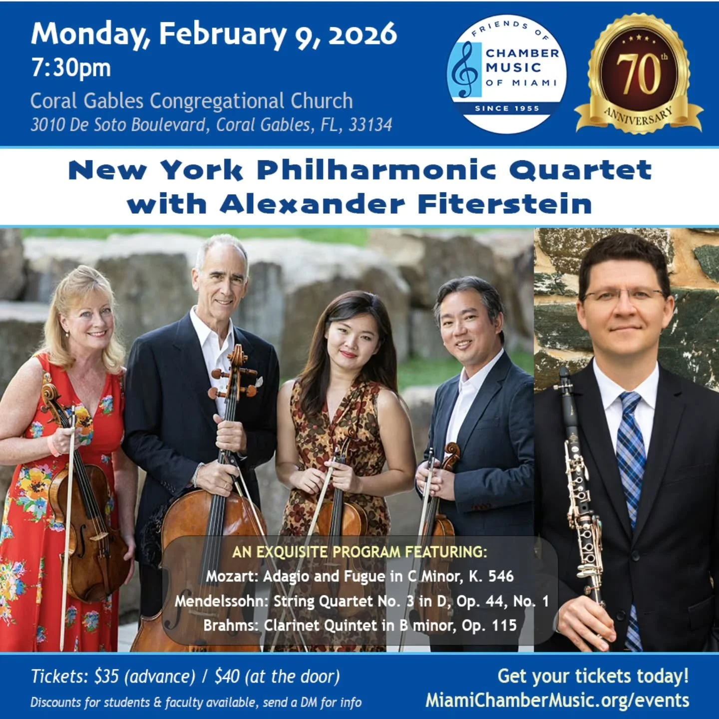 February is for lovers and we just love the New York Philharmonic Quartet returning to South Florida with Alexander Fiterstein (@fiterstein_clarinet) for an exquisite evening featuring the Brahms Clarinet Quintet.

♫ The Event: New York Philhamonic Q