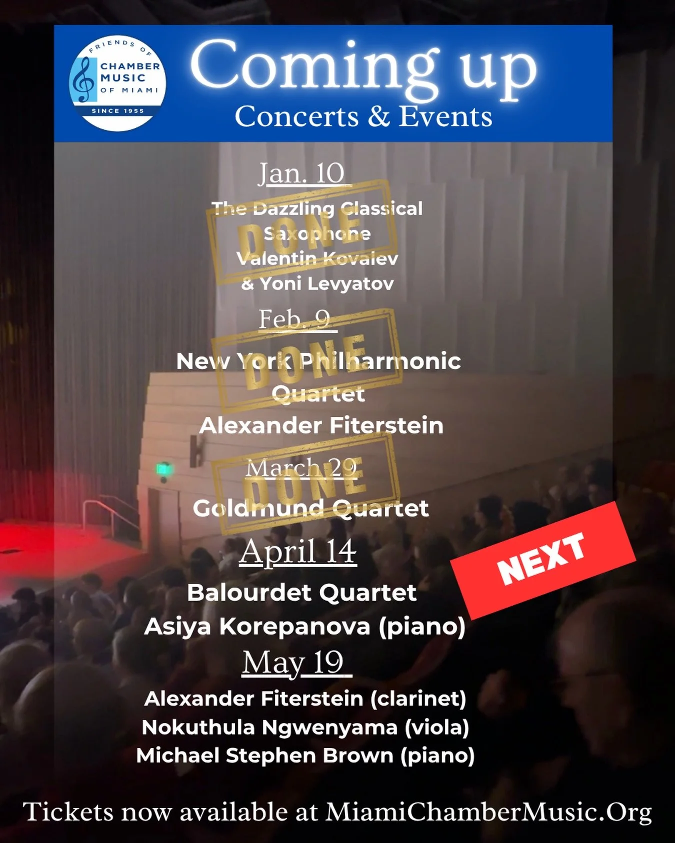 Coming Up: Balourdet Quartet this April 14, 2026 at 7:30 in the Coral Gables Congregational Church 

Don&rsquo;t miss out on this amazing quartet performing in Miami ✨🎻

Tickets are now available at MiamiChamberMusic.Org or the link in our bio! 

#c