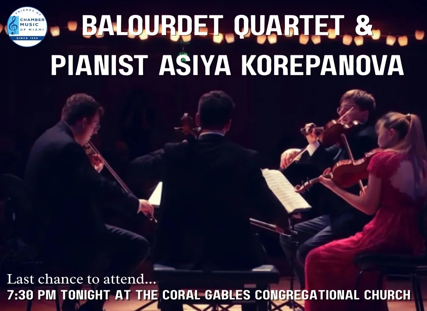 Tonight&rsquo;s concert will filled with musical fireworks as the Balourdet Quartet &amp; Asiya Korepanova perform at the Coral Gables Congregational Church at 7:30 PM. Tickets are at the link in our bio or at MiamiChamberMusic.Org

#classicalmusic #